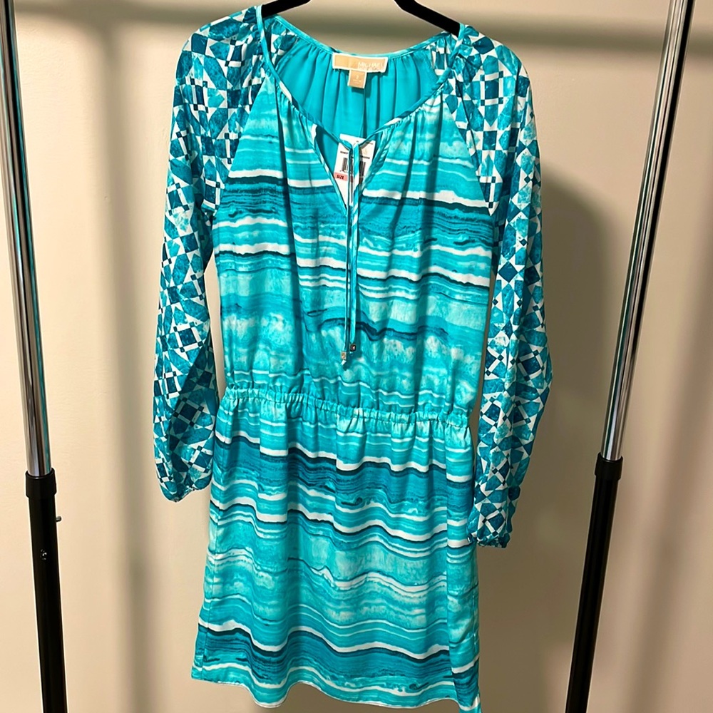 NWT MICHAEL by Michael Kors Geometric Aqua dress Size 2!